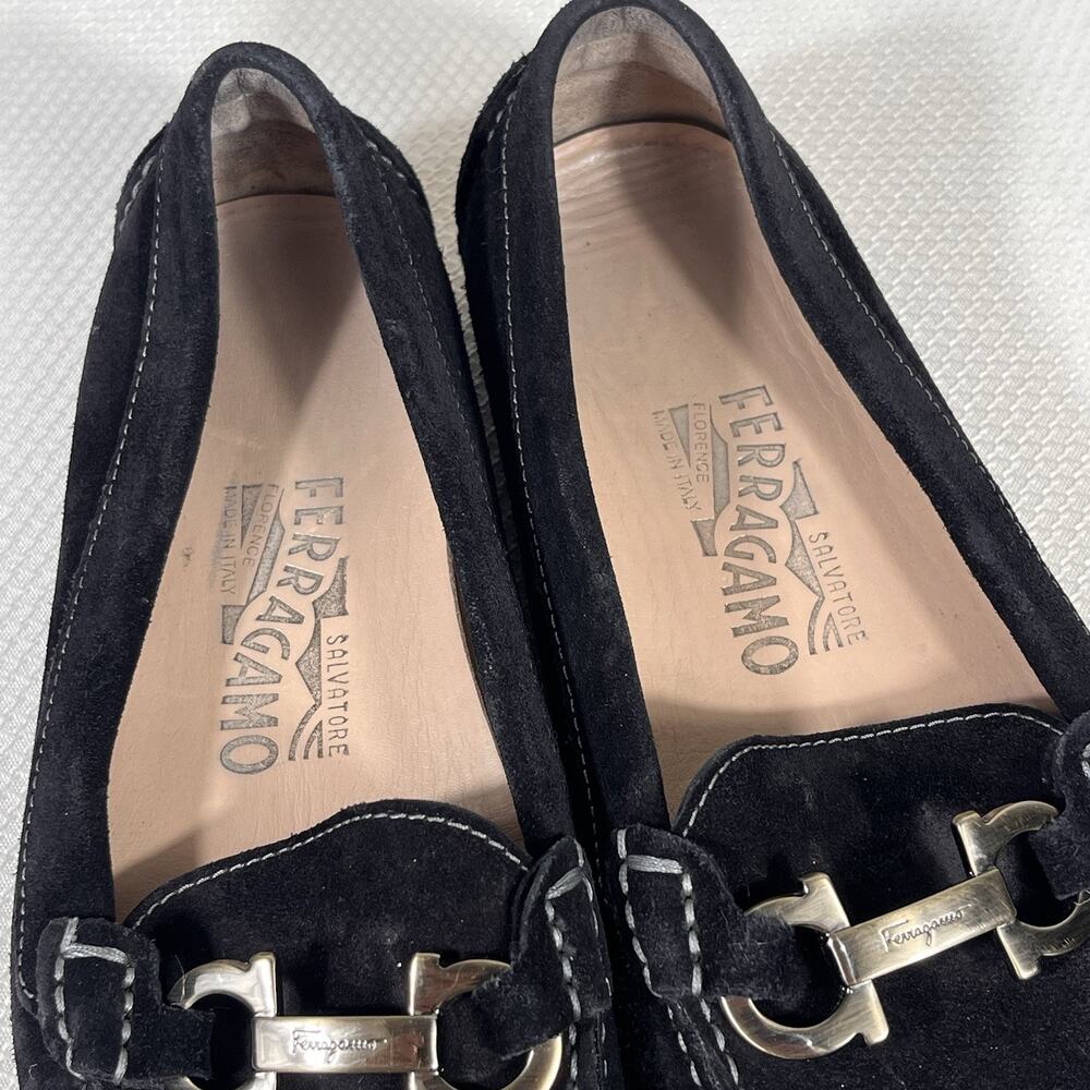 Salvatore Ferragamo Woman’s Black Velvet Sarno Flat Loafer Black‎ Size 5.5 - Picture 8 of 13